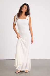 Fawn White Crochet Tie-Strap Maxi Dress 1