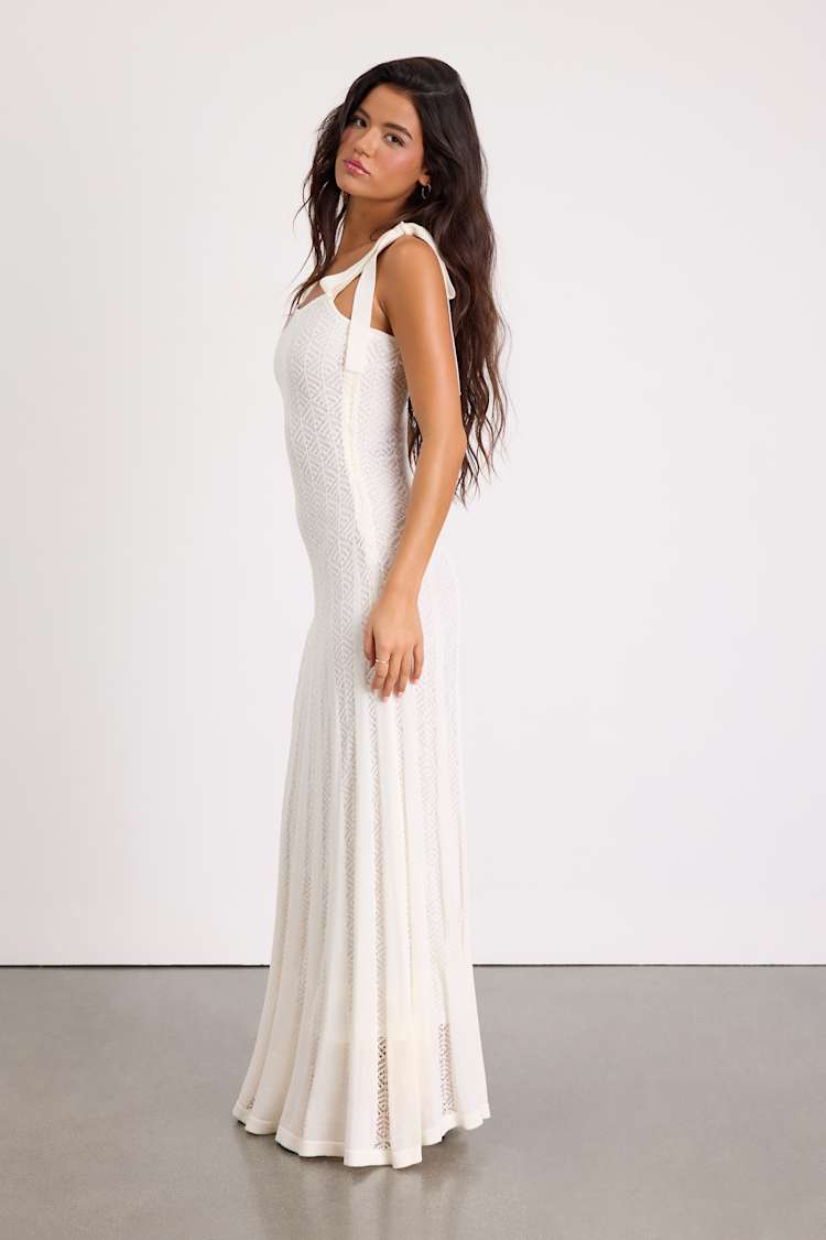 brown and white crochet dress Summer Beach Brown Crochet Maxi Dress