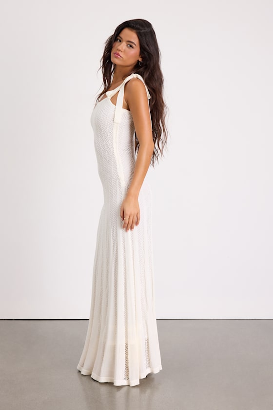 Fawn White Crochet Tie-Strap Maxi Dress 4