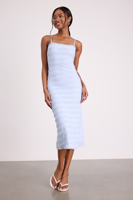 Avia Light Blue Textured Ruffled Midi Dress 1
