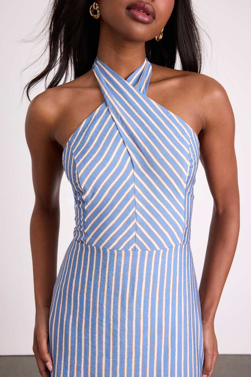 blue strip dress Elegant V-neck Off The Shoulder Long Satin Prom Dresses – alinanova main image 1