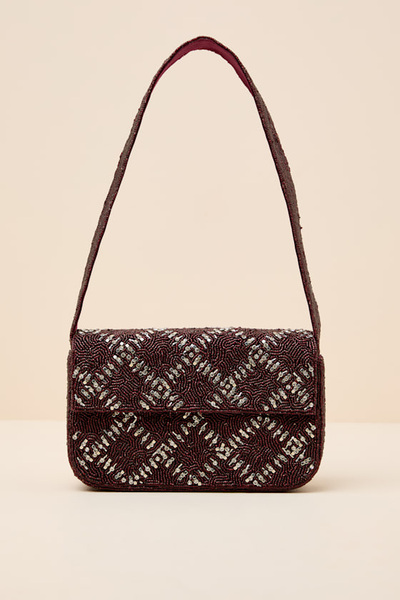 Sylvia Burgundy Beaded Rhinestone Shoulder Bag 2
