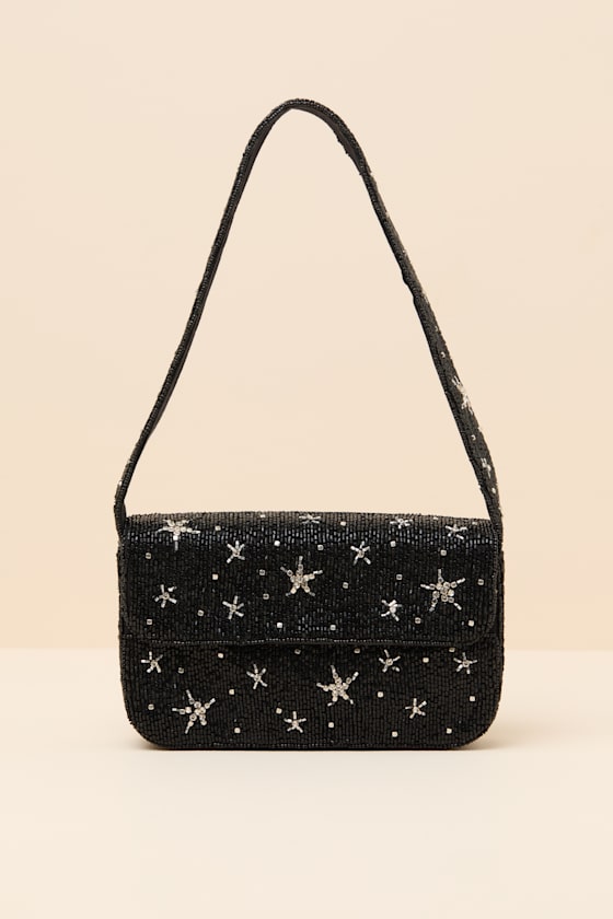 Black Beaded Handbag - Rhinestone Star Shoulder Bag - Beaded Bag