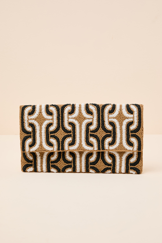 Sikuna Beige and Black Beaded Clutch 1