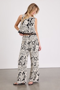 Yucca Black Floral Embroidered Two-Piece Jumpsuit 2