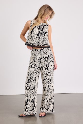 Yucca Black Floral Embroidered Two-Piece Jumpsuit 2