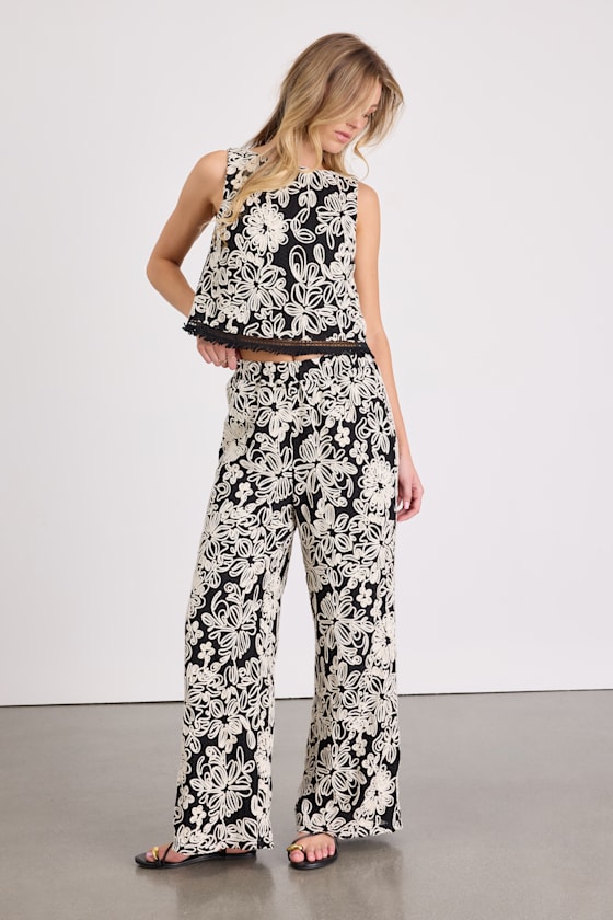 Yucca Black Floral Embroidered Two-Piece Jumpsuit 2