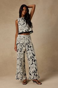 Yucca Black Floral Embroidered Two-Piece Jumpsuit 2
