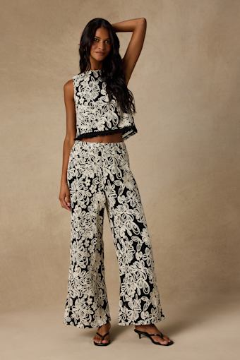 Yucca Black Floral Embroidered Two-Piece Jumpsuit 2