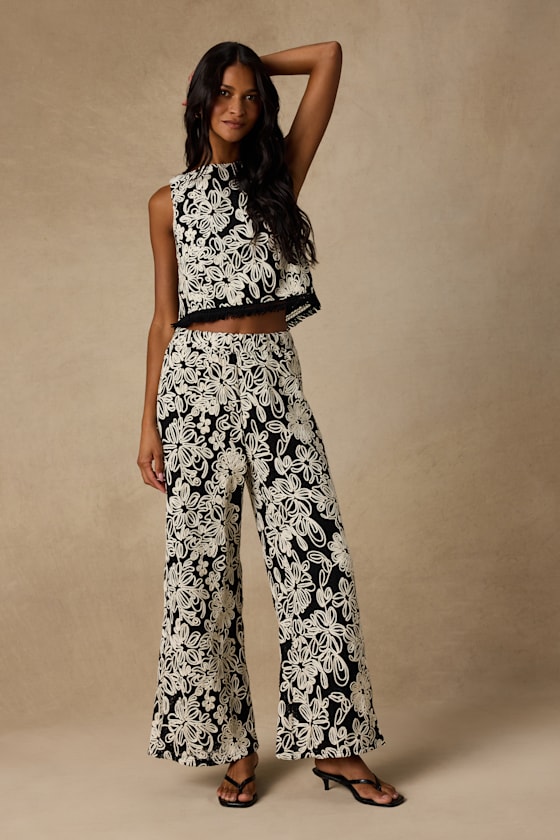 Yucca Black Floral Embroidered Two-Piece Jumpsuit 2
