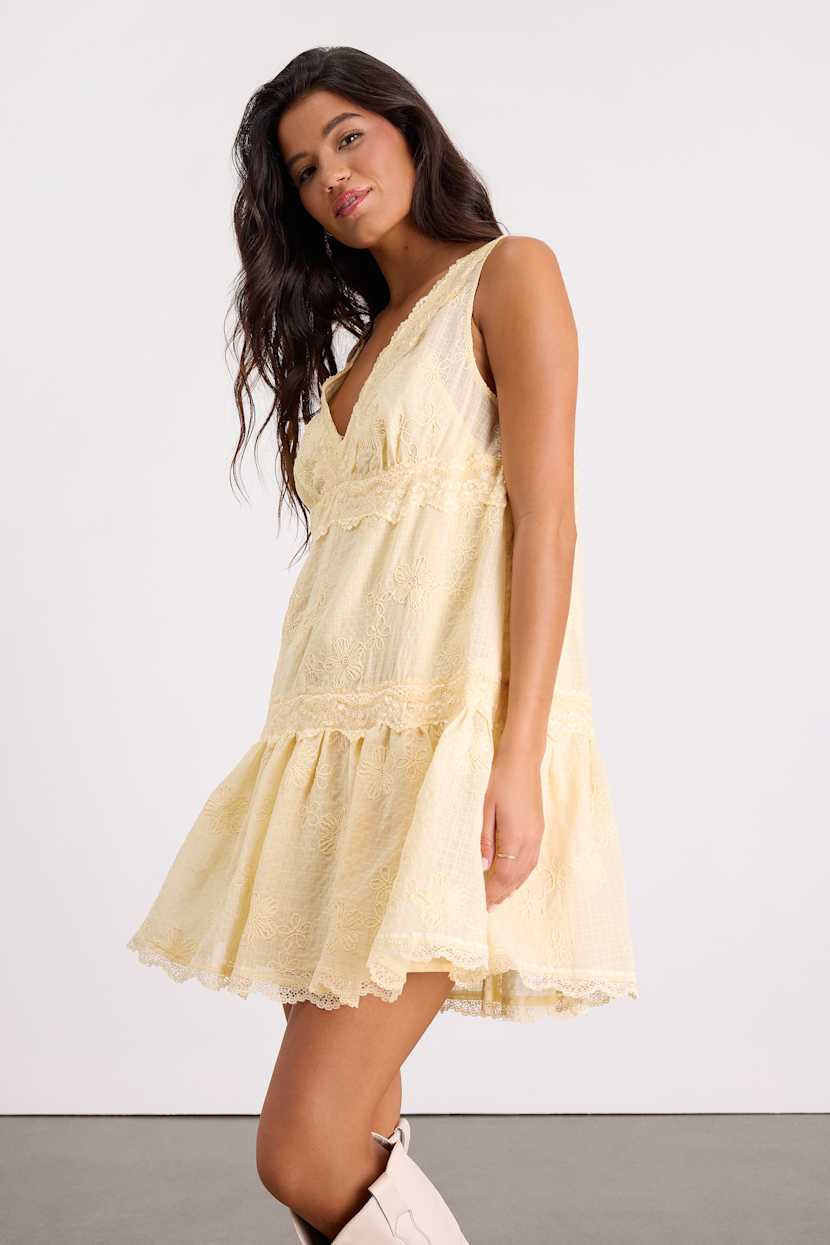 Light Yellow Dress - Embroidered Mini Dress - Lace Shift Dress - Lulus Light Yellow Dress - Embroidered Mini Dress - Lace Shift Dress - Lulus
