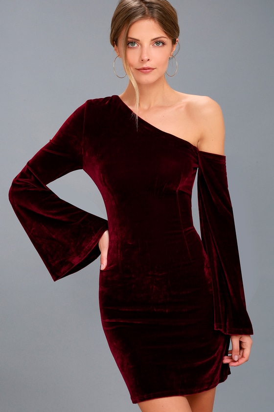 Burgundy Velvet Dress - Bell Sleeve Dress - Bodycon Dress - Lulus