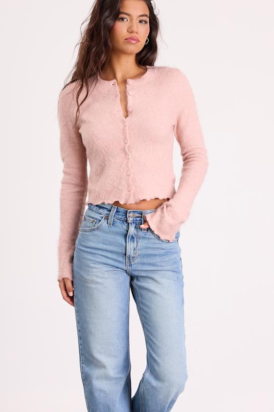 Mosley Blush Pink Fuzzy Knit Button-Up Cardigan - thumbnail 3