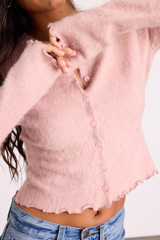 Mosley Blush Pink Fuzzy Knit Button-Up Cardigan - thumbnail 4