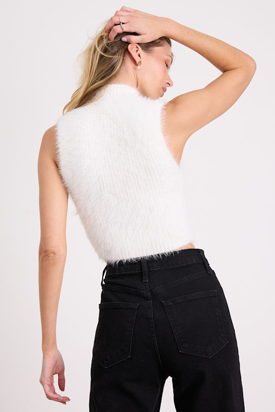 Nadene Ivory Eyelash Knit Mock Neck Sweater Top 3