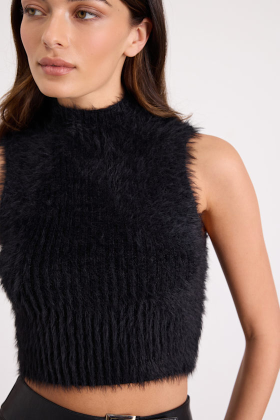 Nadene Black Eyelash Knit Mock Neck Sweater Top 2