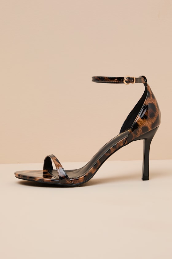 Dottie Leopard Patent Ankle Strap High Heel Sandals