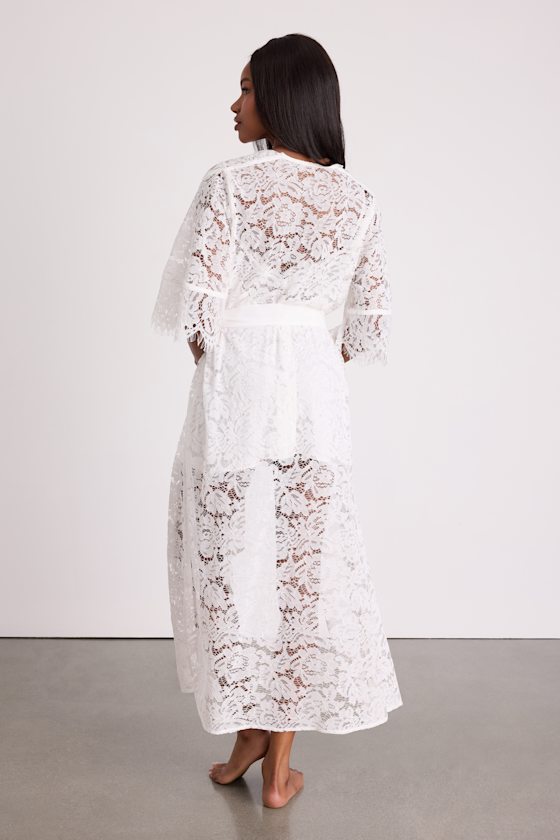 Ivory Sheer Lace Robe - Eyelash Lace Robe - Lingerie Robe - Robe