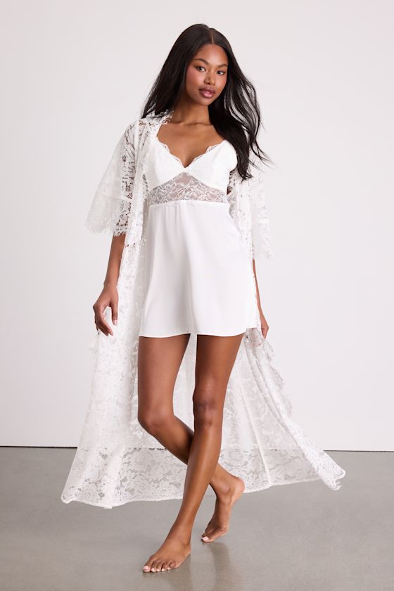 Brynn Ivory Sheer Eyelash Lace Long Robe- Size:XS