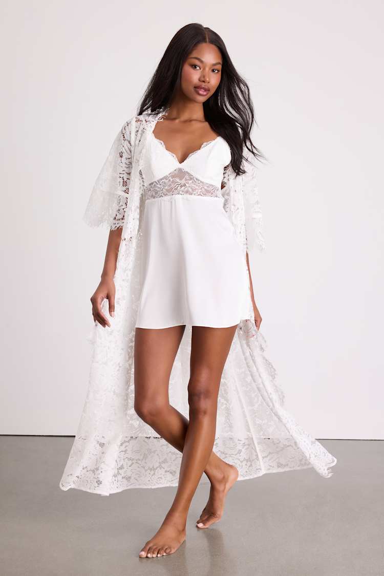 sheer dressing robe Elisabeth" Sheer Dressing Gown w/ Lace, Black