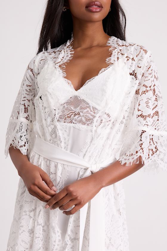 Brynn Ivory Sheer Eyelash Lace Long Robe 6