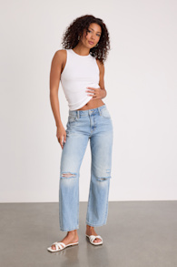 Teague Light Wash Distressed Mid-Rise Straight Leg Jeans 1