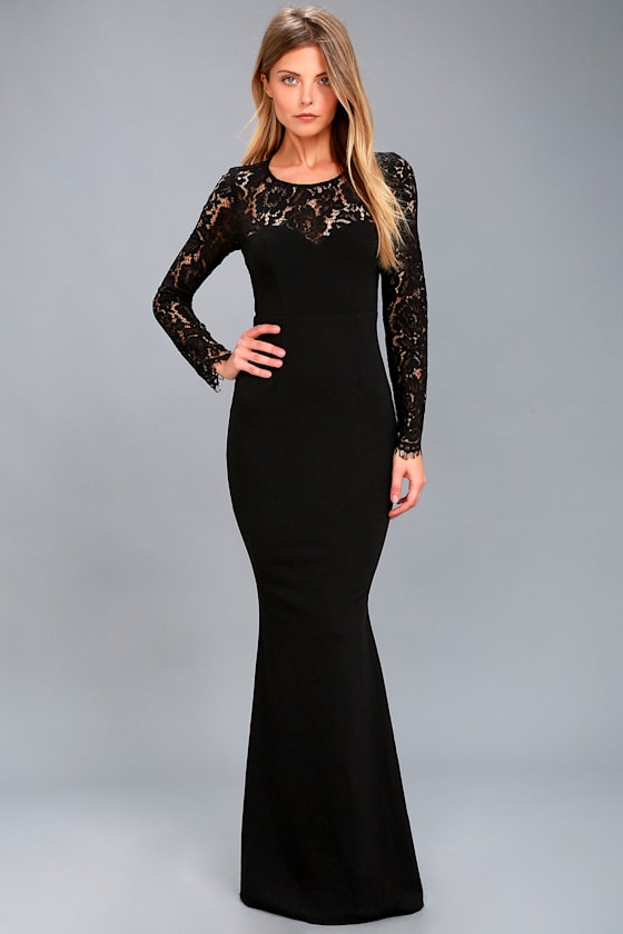 Lovely Black Lace Dress - Lace Maxi Dress - Long Sleeve Maxi - Lulus