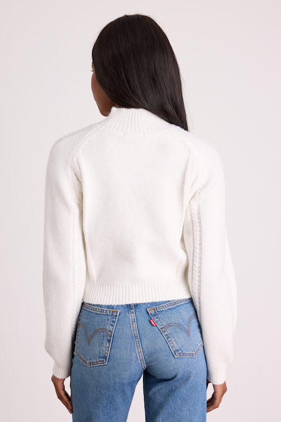 Ivory Cropped Sweater - Heart Cutout Sweater - Mock Neck Sweater - Image 3