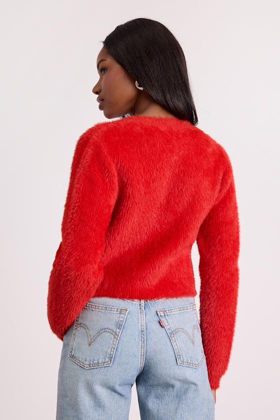 Arinda Red Eyelash Knit Button-Up Cardigan 3