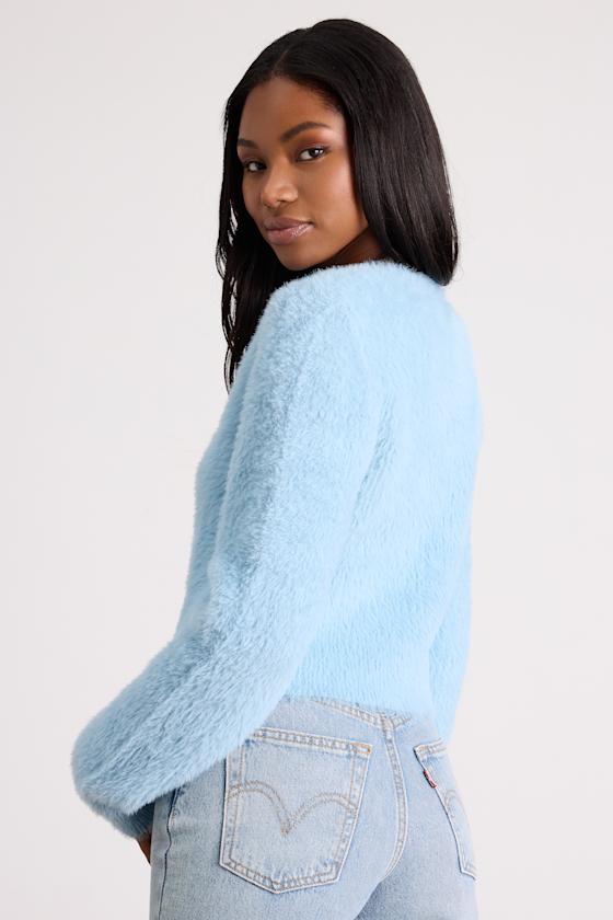 Light Blue Eyelash Knit Cardi - Button-Up Cardigan - Cardigan - Lulus