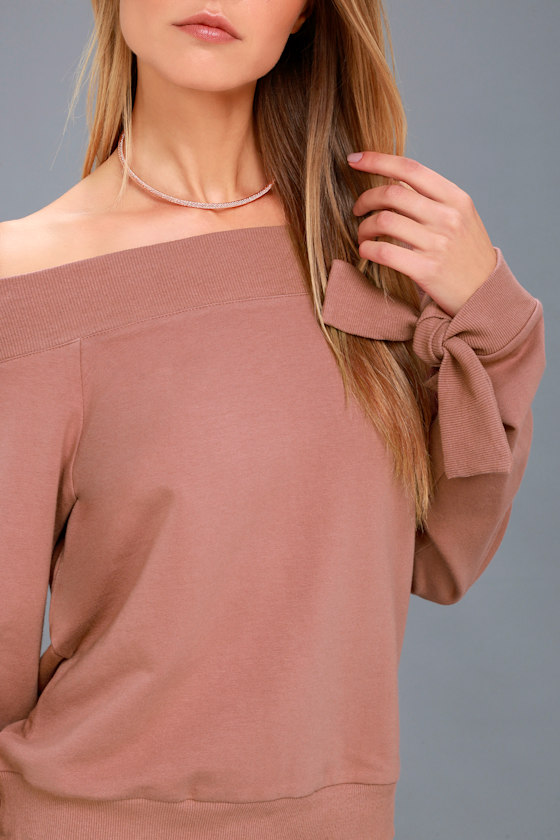 Cute Mauve Sweatshirt OfftheShoulder Sweatshirt Lulus
