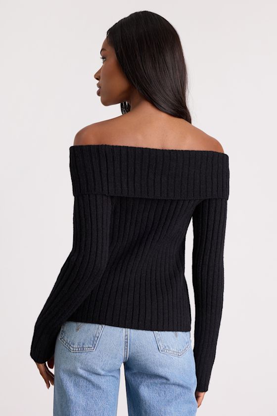 Black OTS Sweater Top - Rosette Sweater Top - Cutout Sweater Top - Image 3