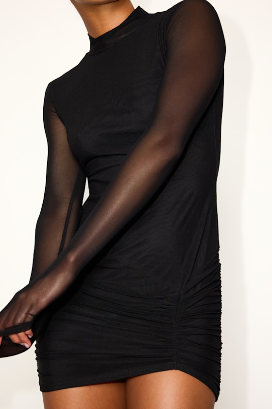 Prettiest Energy Black Mesh Long Sleeve Mini Dress - thumbnail 5