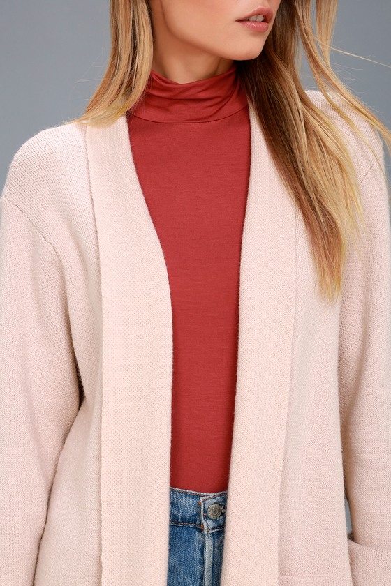 Cozy Blush Pink Cardigan Knit Sweater Open Front Sweater