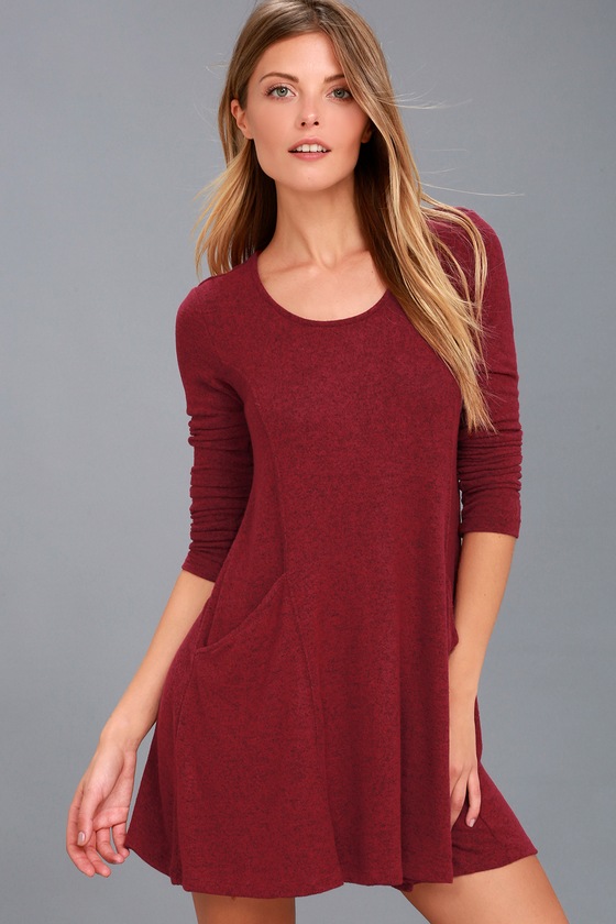 red long sleeve swing dress