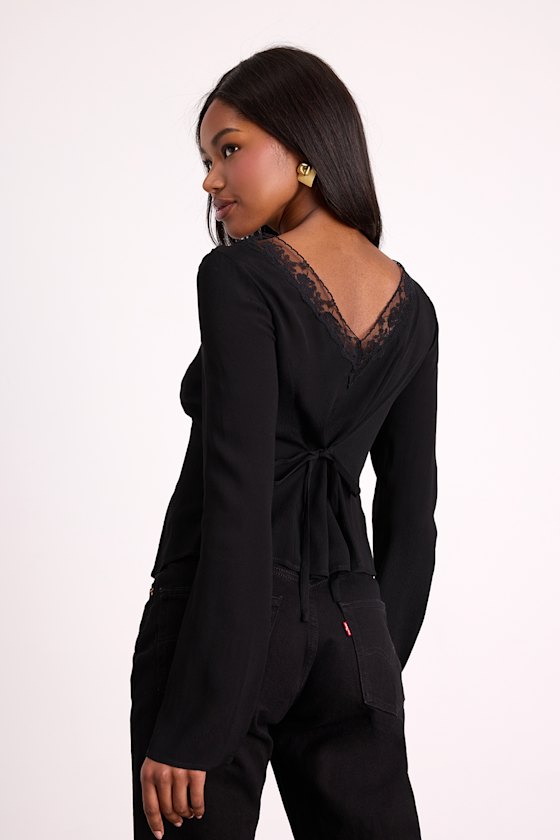 Pomona Black Lace Button-Front Long Sleeve Top 2