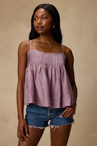 Lecky Lavender Pleated Babydoll Tank Top 2