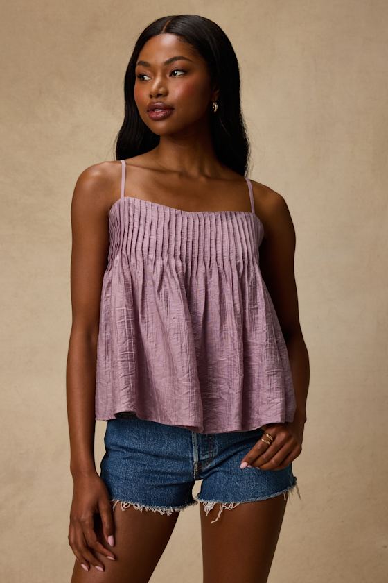 Lecky Lavender Pleated Babydoll Tank Top 2
