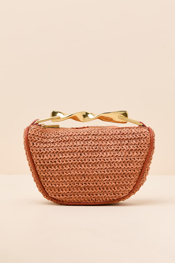 Lulus Delta Burnt Orange Raffia Twisted Handle Crossbody Handbag