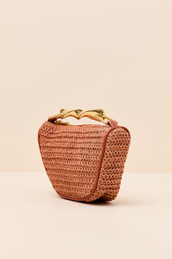 Delta Burnt Orange Raffia Twisted Handle Crossbody Handbag - thumbnail 4