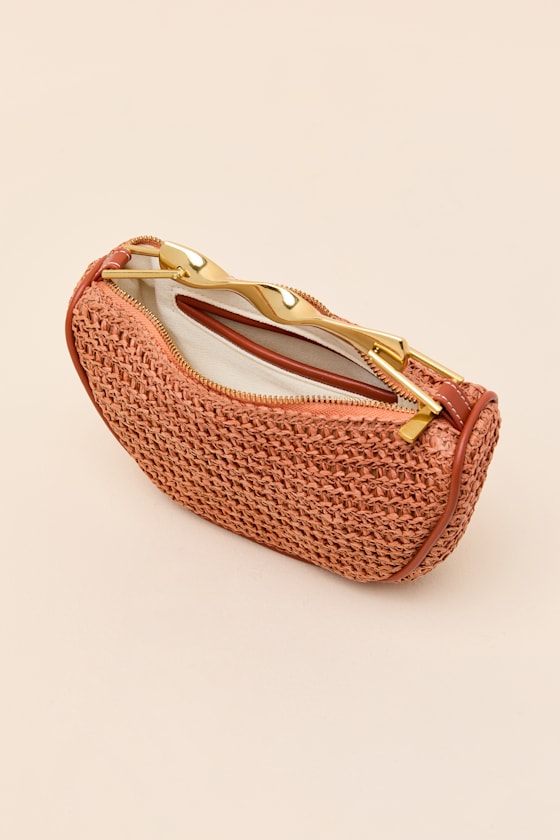 Delta Burnt Orange Raffia Twisted Handle Crossbody Handbag - thumbnail 5