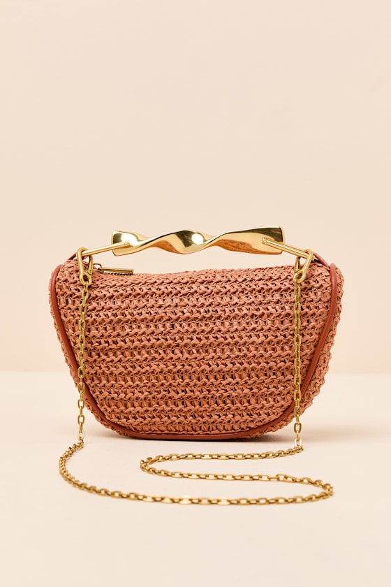 Delta Burnt Orange Raffia Twisted Handle Crossbody Handbag - thumbnail 6