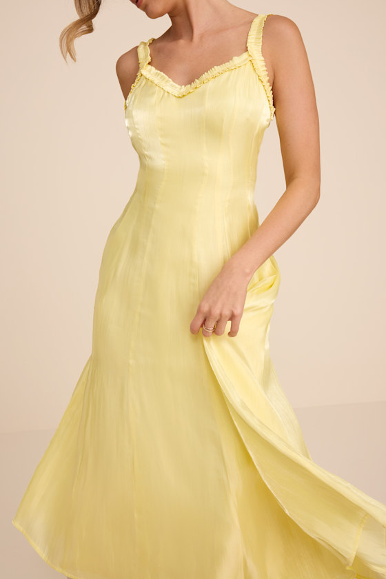Light Yellow Midi Dress - Low-Cut Midi Dress - Ruffled Midi Dress - Image 3