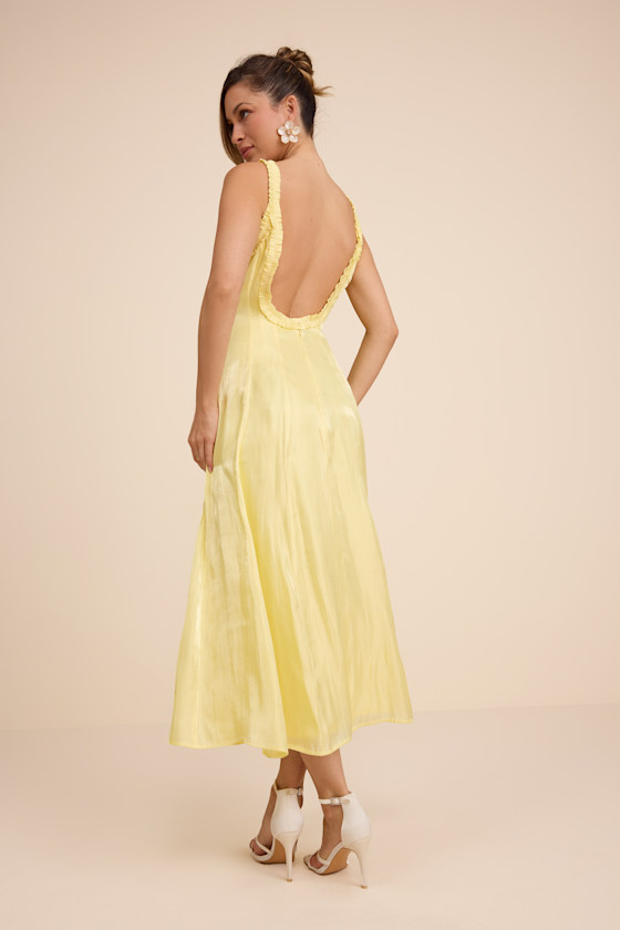 Light Yellow Midi Dress - Low-Cut Midi Dress - Ruffled Midi Dress - Image 4