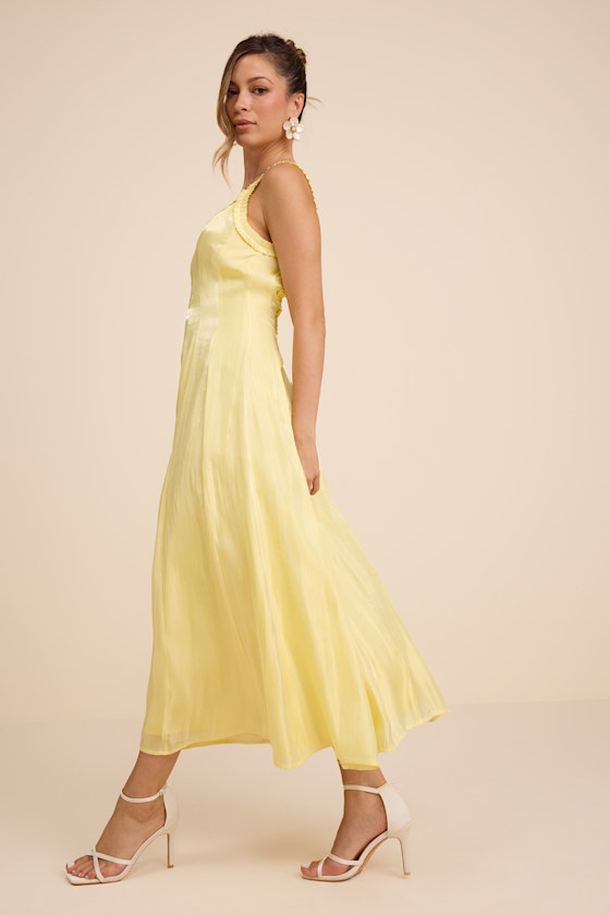 Light Yellow Midi Dress - Low-Cut Midi Dress - Ruffled Midi Dress - Image 5