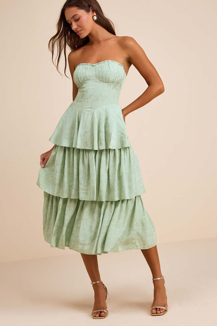 sage green jacquard dress Zapaka Women A Line Dusty Sage Bridesmaid Dress with Slit Cold Shoulder Jacquard Wedding Party Dress, Dusty Sage / US2 main image 1