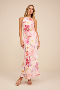 Sidney Blush Multi Floral Halter Maxi Dress 1