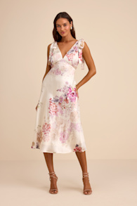 Zoella Ivory Floral Satin Tie-Strap Midi Dress 1
