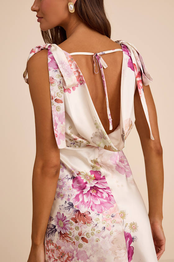 Zoella Ivory Floral Satin Tie-Strap Midi Dress 2