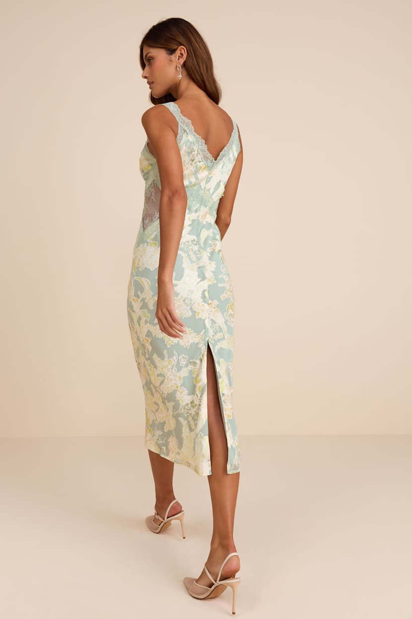 lace slip midi dress Rihoas Textured Eyelet Cotton Slip Midi Dress with a Lace-Trimmed Square Neck, Green / XS